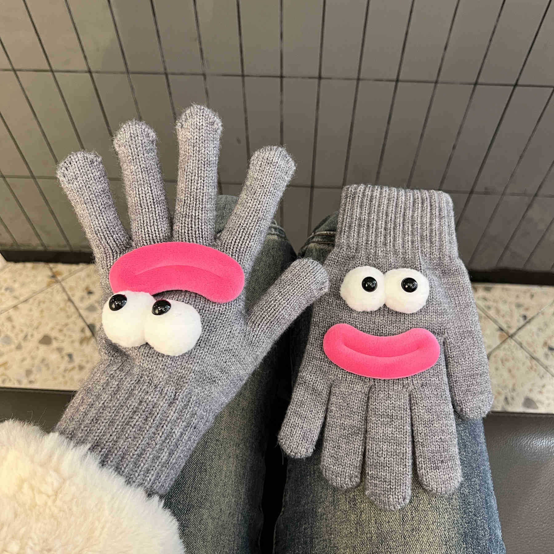 Wholesale Cute and funny warm fleece knitted gloves